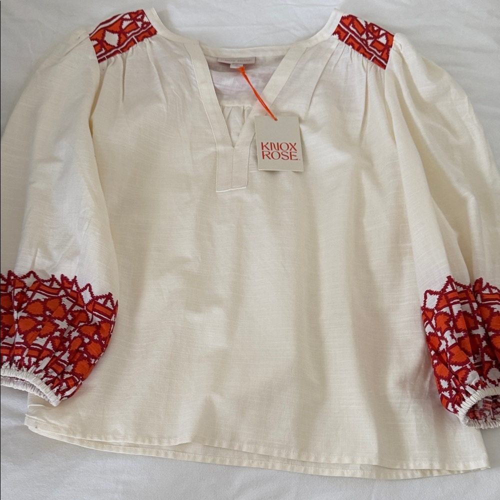 Knox Rose Ivory Top with Bold Red Accents